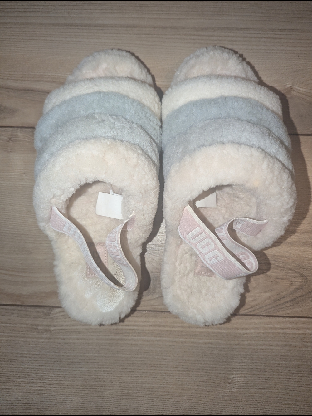 UGG Fluff Oh Slide Plush Shearling Slipper in Cream and Light Blue